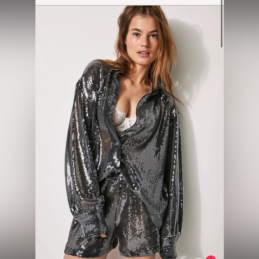 EastnWest sequin button down top